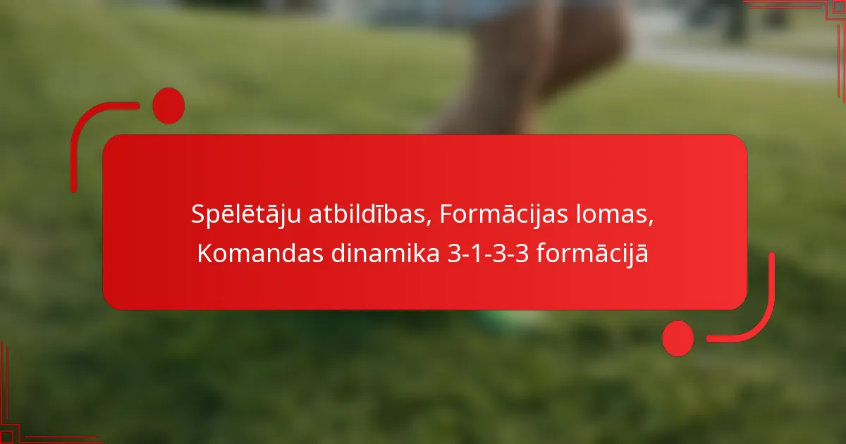 Spēlētāju atbildības, Formācijas lomas, Komandas dinamika 3-1-3-3 formācijā